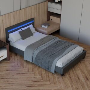 wohnli-moebel-suche-800001098629-1 POLSTERBETT Paris mit LED dunkelgrau 90x200cm Holz Juskys Möbel > Betten > Polsterbetten Grau