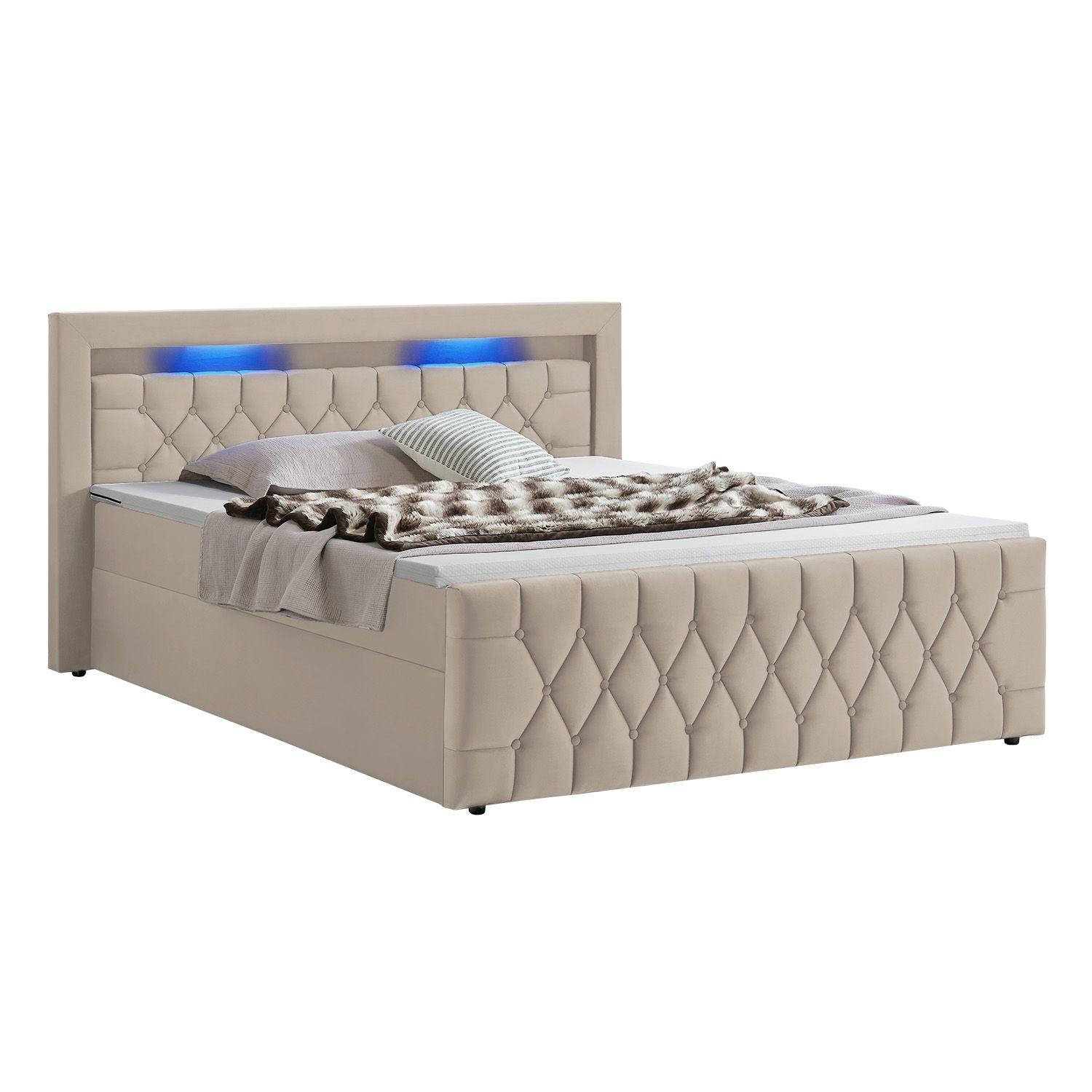 Wohnli Möbelsuche - BOXBETT Leona Beige Samt 140x200 cm