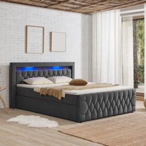 wohnli-moebel-suche-800001098642-1 BOXBETT Leona Grau Samt 140x200 cm Textil Juskys Möbel > Betten > Boxspringbetten Grau