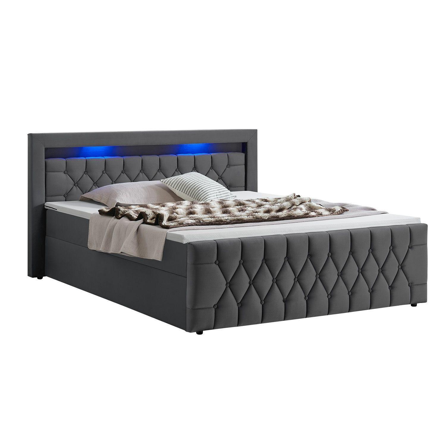 Wohnli Möbelsuche - BOXBETT Leona Grau Samt 140x200 cm