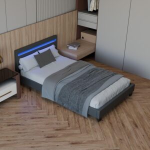 POLSTERBETT Paris mit LED dunkelgrau 120x200cm Holz Juskys Möbel > Betten > Polsterbetten Grau