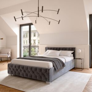 POLSTERBETT Nizza Dunkelgrau 120x200 cm mit Bettkasten und LED Holzwerkstoff Juskys Möbel > Betten > Polsterbetten Grau