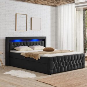 wohnli-moebel-suche-800001098654-1 BOXBETT Leona Schwarz Samt 140x200 cm Textil Juskys Möbel > Betten > Boxspringbetten Schwarz