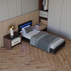 POLSTERBETT Paris mit Matratze und LED schwarz 90x200cm Textil Juskys Möbel > Betten > Polsterbetten Schwarz