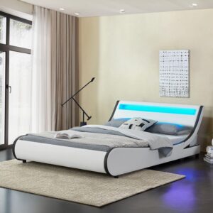 wohnli-moebel-suche-800001098667-1 POLSTERBETT Valencia weiß 180x200 cm mit LED Textil Juskys Möbel > Betten > Polsterbetten Weiß