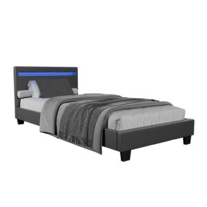 Wohnli Möbelsuche - POLSTERBETT Paris mit Matratze und LED dunkelgrau 90x200cm