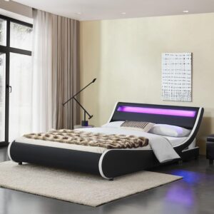 POLSTERBETT Valencia schwarz 180x200 cm mit LED Textil Juskys Möbel > Betten > Polsterbetten Schwarz