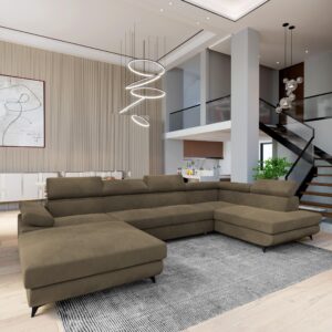 wohnli-moebel-suche-800001100170-1 WOHNLANDSCHAFT RUBANO R-S Beige Velours-Stoff mit Schlaffunktion Holz MASSENO Möbel > Sofas & Couches > Wohnlandschaften > Wohnlandschaften U-Form Beige