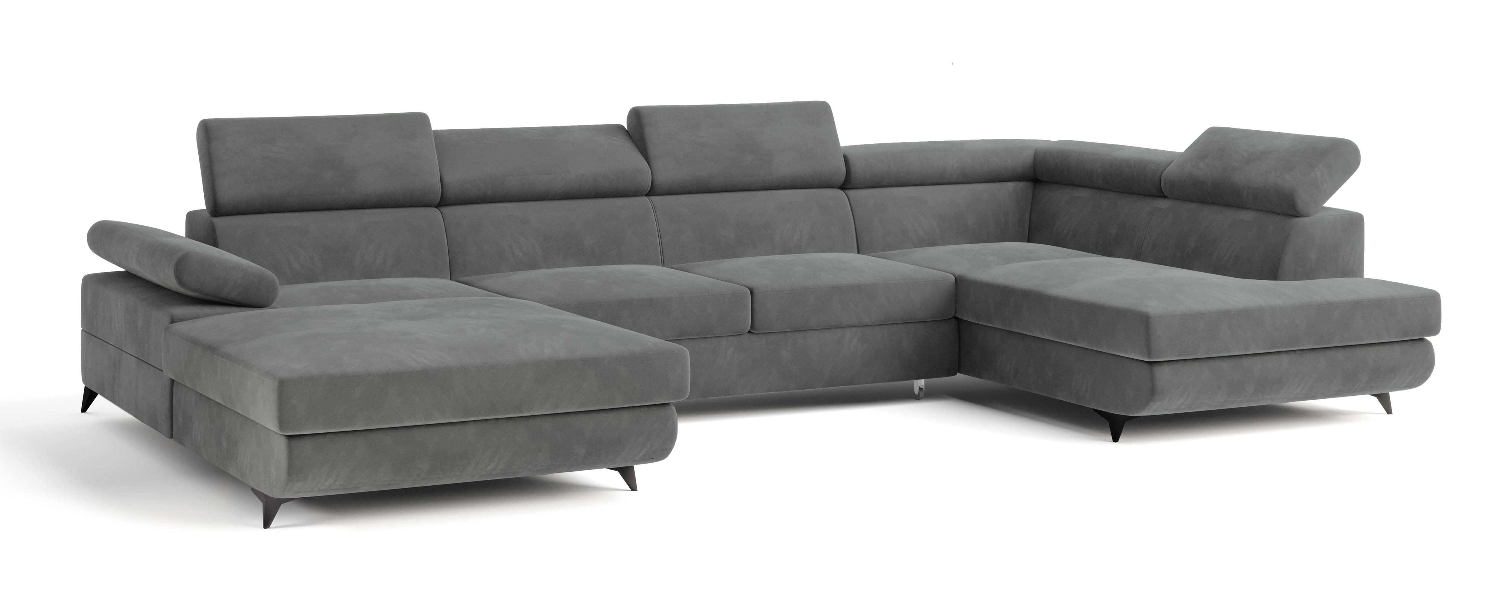 wohnli-moebel-suche-800001100178 Wohnli Möbelsuche - WOHNLANDSCHAFT RUBANO R-S Grau Velours-Stoff mit Schlaffunktion