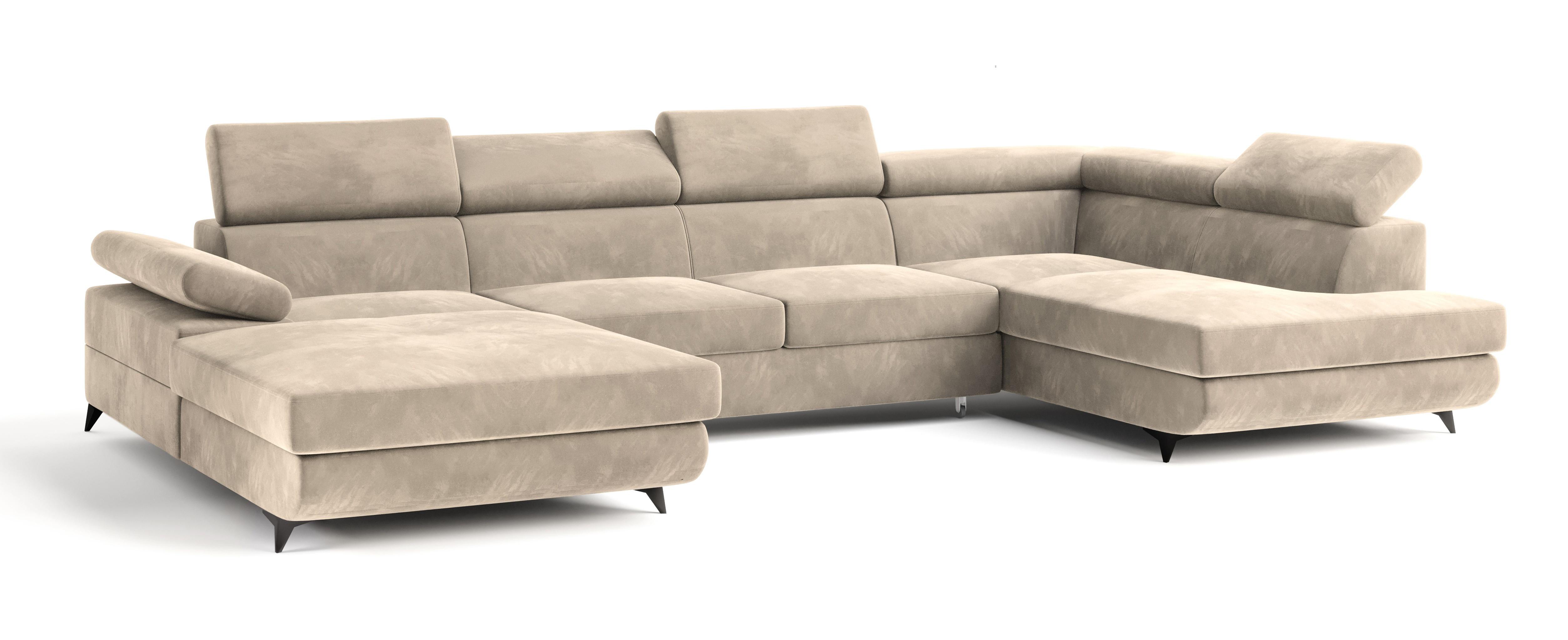 wohnli-moebel-suche-800001100185 Wohnli Möbelsuche - WOHNLANDSCHAFT RUBANO R-S Creme Velours-Stoff mit Schlaffunktion