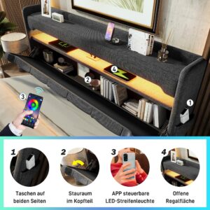 wohnli-moebel-suche-800001102427-1 BETT mit Stauraum und LED 180/200 cm Holzwerkstoff, Textil Urban Meuble Möbel > Betten > Polsterbetten Grau