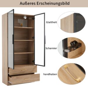 wohnli-moebel-suche-800001102446-1 VITRINENSCHRANK mit 2 Schubladen und 2 Türen 74/34.5/170 cm Holzwerkstoff, Glas Urban Meuble Möbel > Schränke > Vitrinen Braun