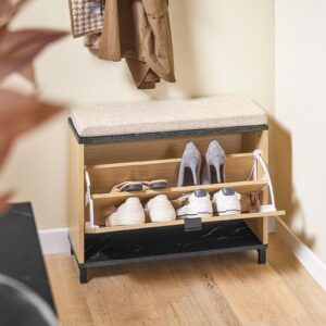 wohnli-moebel-suche-800001102605-1 SCHUHBANK Holzoptik & Schwarz mit Marmor Holzwerkstoff SoBuy Garderoben > Garderobenbänke Braun