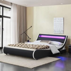 wohnli-moebel-suche-800001105739-1 POLSTERBETT Valencia schwarz 180x200cm mit Matratze und LED (16 Farben) Textil Juskys Möbel > Betten > Polsterbetten Schwarz