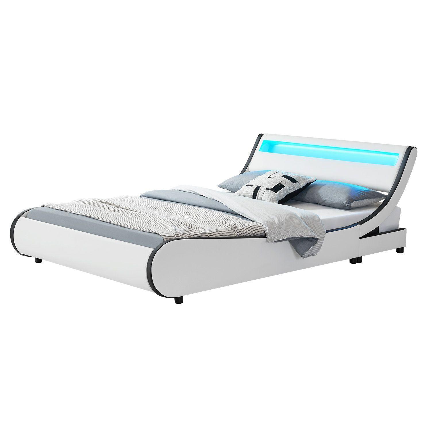 wohnli-moebel-suche-800001105749 Wohnli Möbelsuche - POLSTERBETT Valencia weiß 140x200cm mit Matratze und LED (16 Farben)