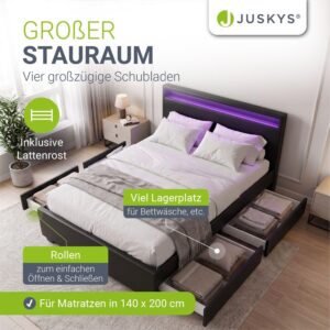 wohnli-moebel-suche-800001105758-1 POLSTERBETT Lyon schwarz mit Bettkasten 140x200 cm Holz Juskys Möbel > Betten > Polsterbetten Schwarz