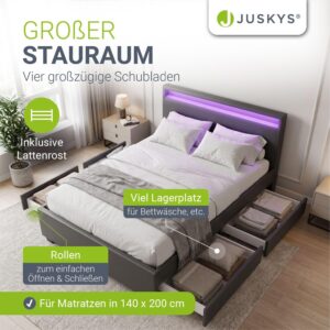 wohnli-moebel-suche-800001105763-1 POLSTERBETT Lyon dunkelgrau mit Bettkasten 140x200 cm Holz Juskys Möbel > Betten > Polsterbetten Grau