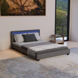 wohnli-moebel-suche-800001105764-1 POLSTERBETT Paris dunkelgrau 140x200cm mit Matratze und LED (16 Farben) Textil Juskys Möbel > Betten > Polsterbetten Grau