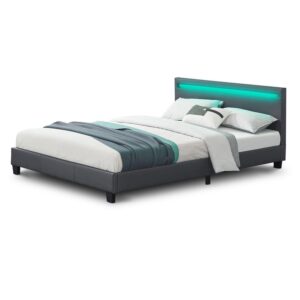 wohnli-moebel-suche-800001105764 Wohnli Möbelsuche - POLSTERBETT Paris dunkelgrau 140x200cm mit Matratze und LED (16 Farben)
