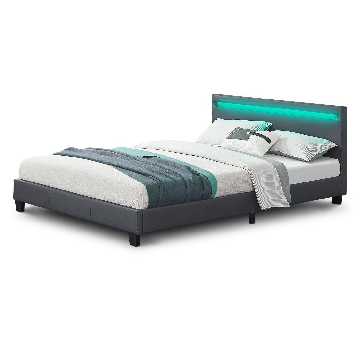wohnli-moebel-suche-800001105764 Wohnli Möbelsuche - POLSTERBETT Paris dunkelgrau 140x200cm mit Matratze und LED (16 Farben)