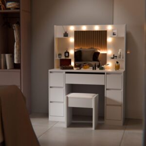wohnli-moebel-suche-800001105765-1 SCHMINKTISCH Malia mit LED und Hocker Melly Holz Juskys Möbel > Tische > Schminktische Weiß