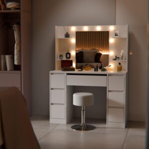 wohnli-moebel-suche-800001105776-1 SCHMINKTISCH Malia mit LED und Hocker Tonia Holz Juskys Möbel > Tische > Schminktische Weiß
