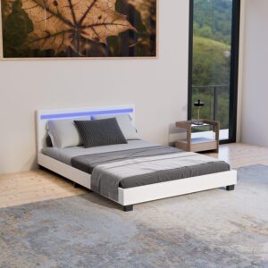 POLSTERBETT Paris weiß 140x200cm mit Matratze und LED (16 Farben) Textil Juskys Möbel > Betten > Polsterbetten Weiß