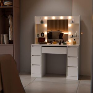 SCHMINKTISCH Malia mit LED Holz Juskys Möbel > Tische > Schminktische Weiß