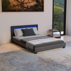 wohnli-moebel-suche-800001105798-1 POLSTERBETT Paris schwarz 140x200cm mit Matratze und LED (16 Farben) Textil Juskys Möbel > Betten > Polsterbetten Schwarz