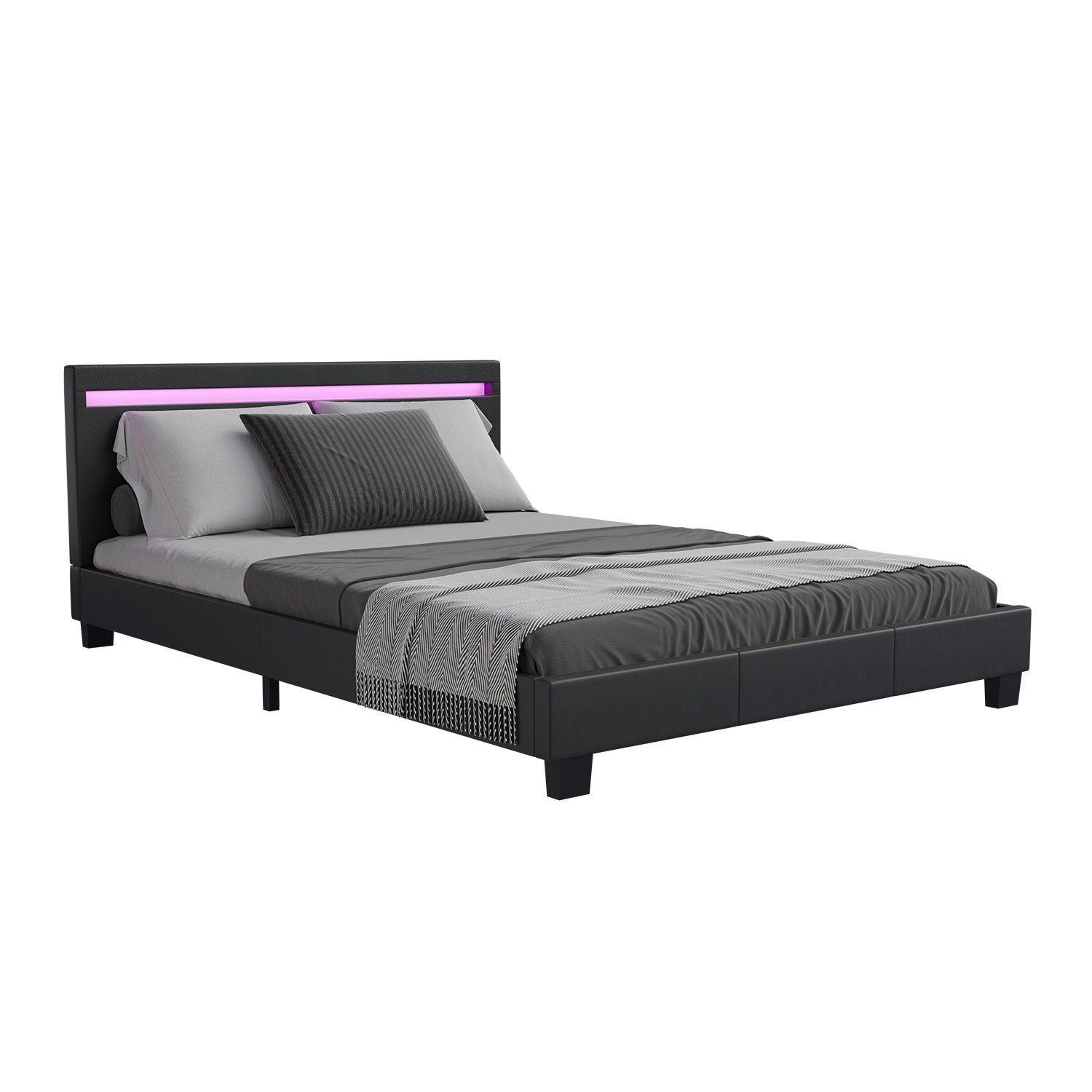 wohnli-moebel-suche-800001105798 Wohnli Möbelsuche - POLSTERBETT Paris schwarz 140x200cm mit Matratze und LED (16 Farben)