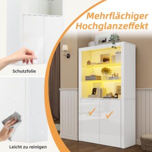 VITRINE mit LED Weiß 100/35/170 CM Holzwerkstoff, Glas Urban Meuble Möbel > Schränke > Vitrinen Weiß