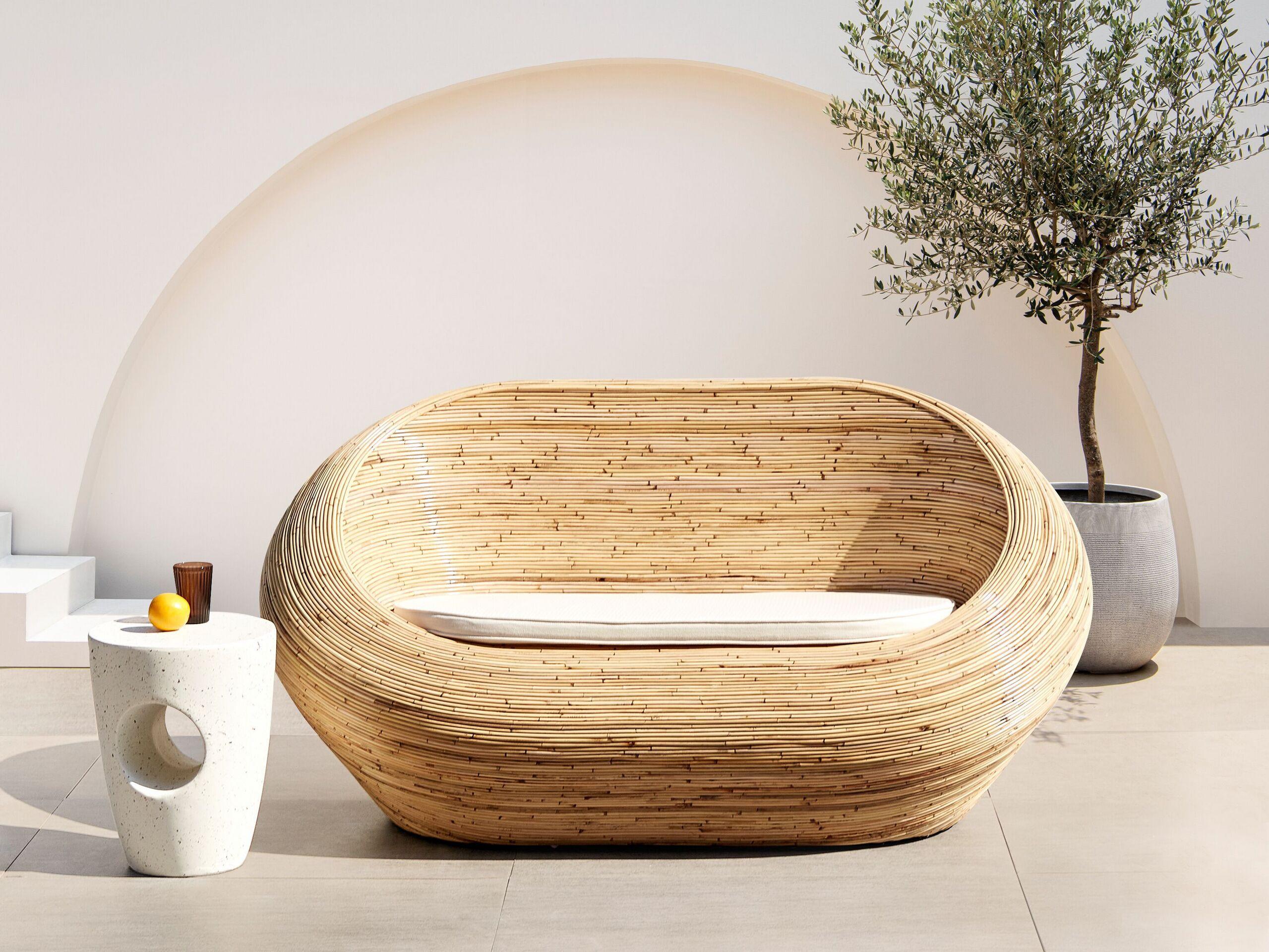 GARTENSOFA 2-Sitzer Naturfarben Maiori Naturmaterialien Beliani Garten & Outdoor > Gartenmöbel Braun