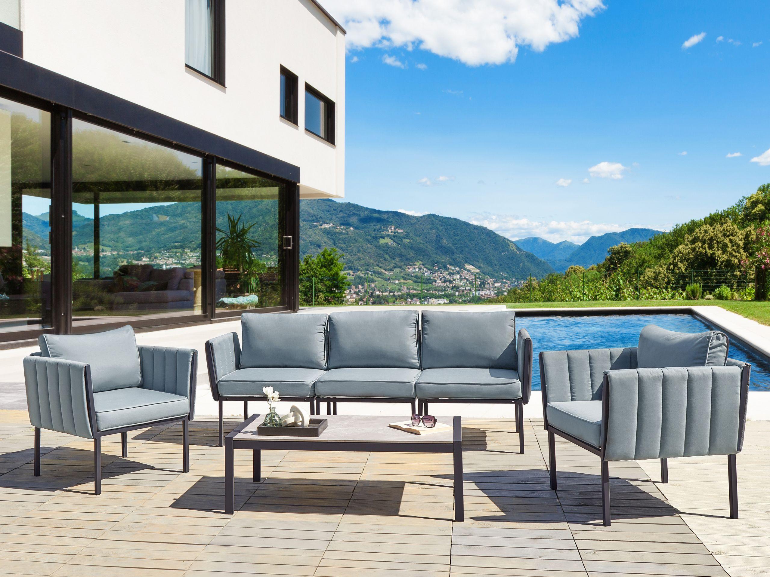 GARTENLOUNGE 5-Sitzer Grau Skala Metall Beliani Garten & Outdoor > Gartenmöbel > Gartenmöbel-Sets Grau