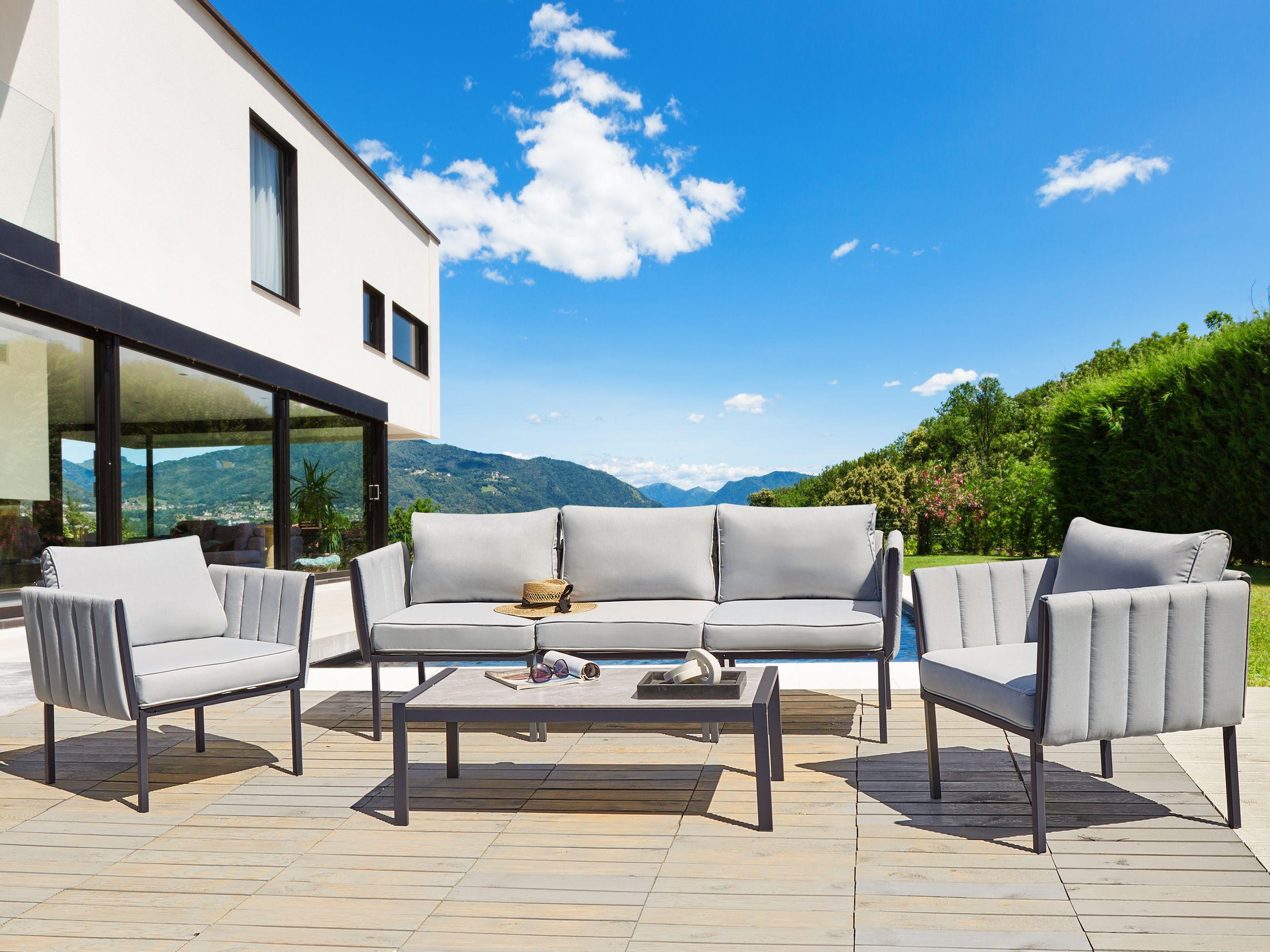 GARTENLOUNGE 5-Sitzer Grau Skala Metall Beliani Garten & Outdoor > Gartenmöbel > Gartenmöbel-Sets Grau