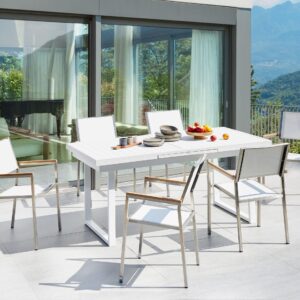 wohnli-moebel-suche-800001106927-1 GARTENMÖBEL-SET 6-Sitzer Weiß Valcanetto/Grosseto Metall Beliani Garten & Outdoor > Gartenmöbel > Gartenmöbel-Sets Weiß