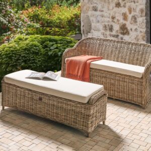 GARTENSOFA 2.5-Sitzer mit Ottomane Naturfarben Susua Naturmaterialien Beliani Garten & Outdoor > Gartenmöbel Braun