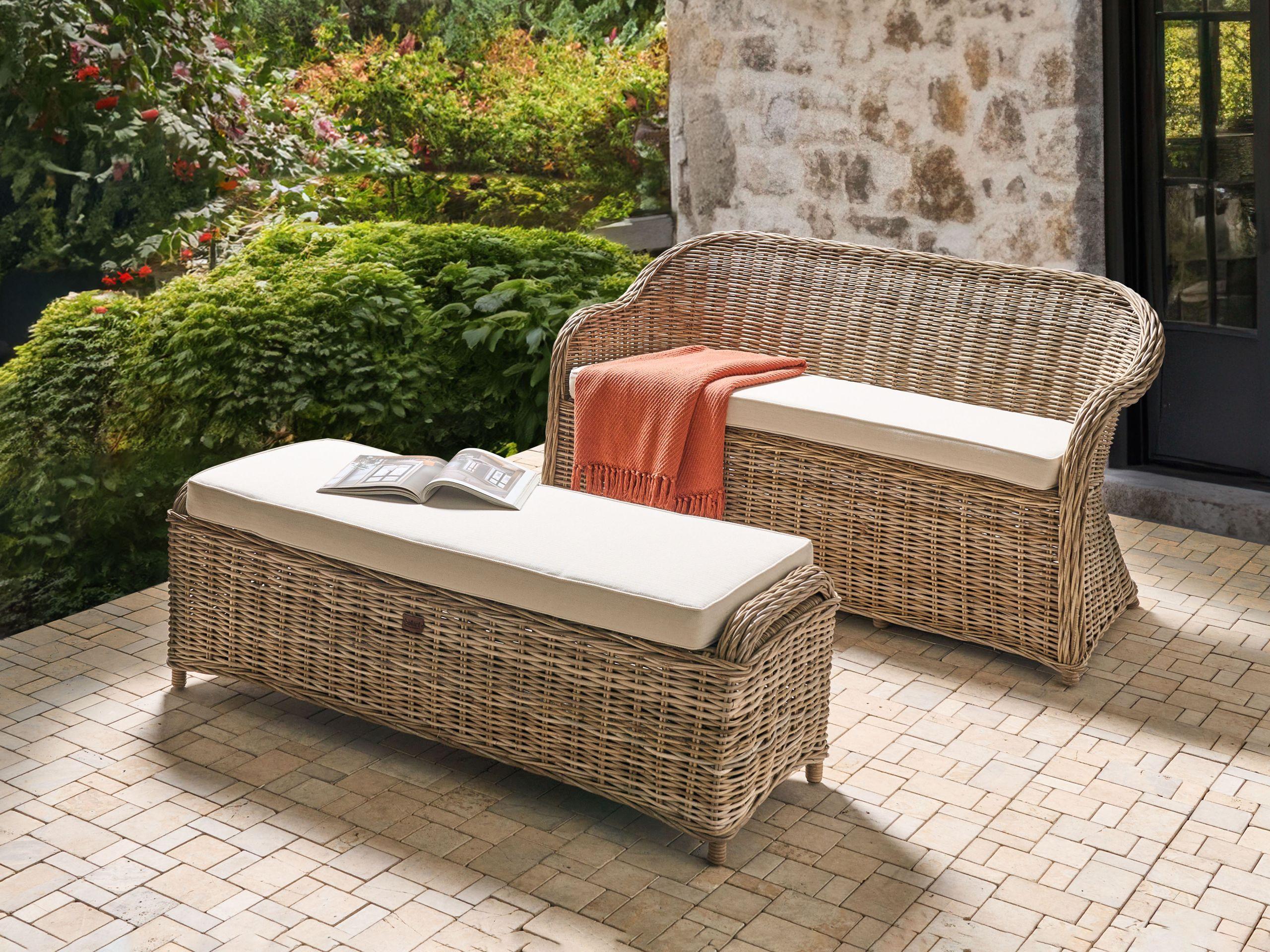 GARTENSOFA 2.5-Sitzer mit Ottomane Naturfarben Susua Naturmaterialien Beliani Garten & Outdoor > Gartenmöbel Braun