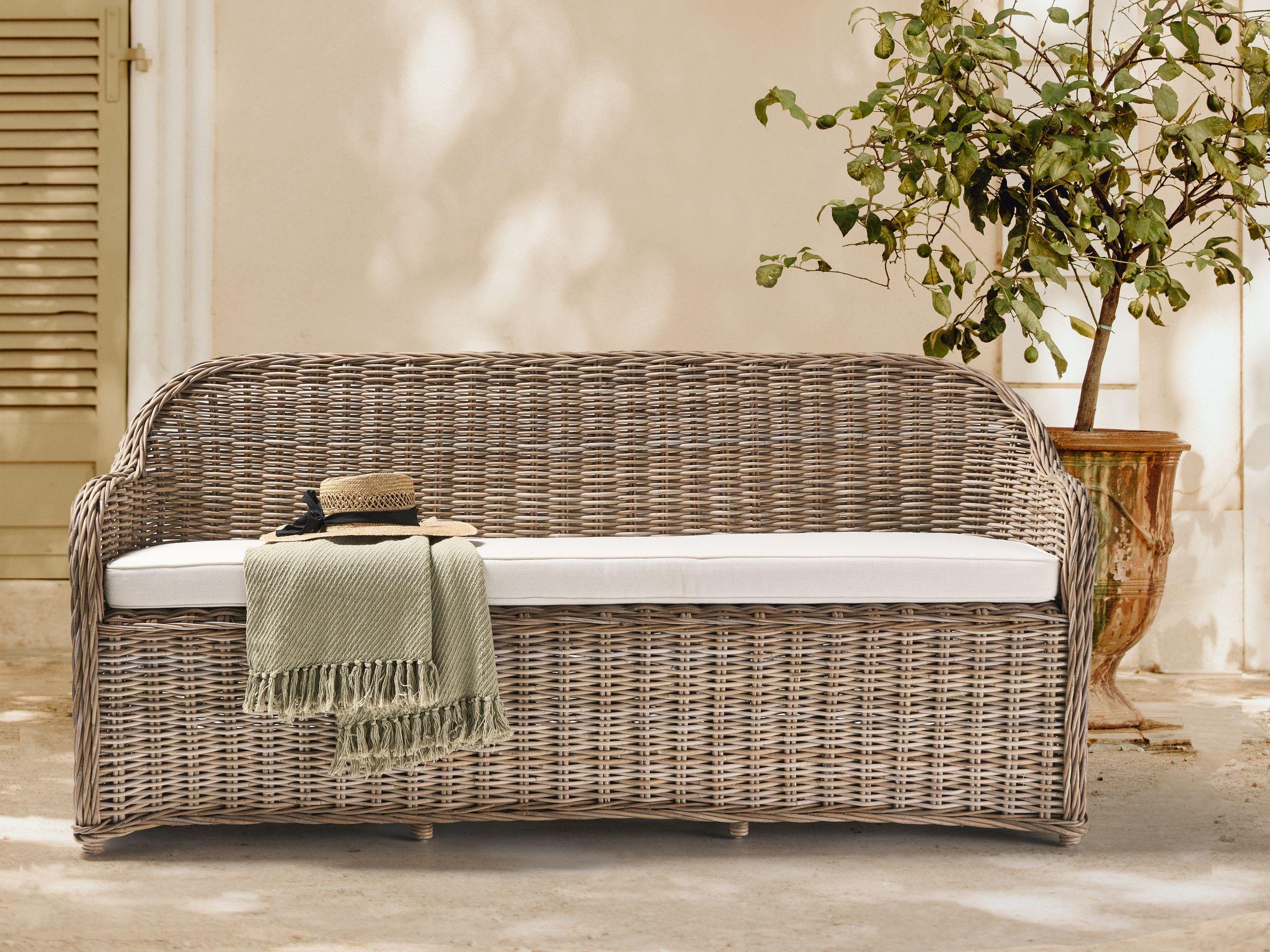 GARTENSOFA 3-Sitzer Naturfarben Susua Naturmaterialien Beliani Garten & Outdoor > Gartenmöbel Braun