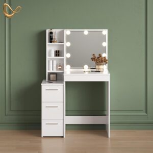SCHMINKTISCH Ivera Weiß 79.9 cm mit LED Beleuchtung Holzwerkstoff Livinity® Möbel > Tische > Schminktische Weiß