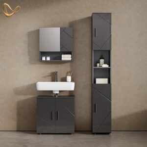 WASCHBECKENUNTERSCHRANK Ronco Anthrazit Hochglanz 60 x 59 cm Holzwerkstoff Livinity® Möbel > Schränke > Badezimmerschränke > Waschbeckenunterschränke Anthrazit