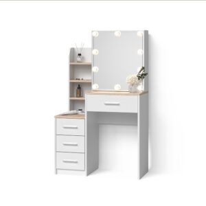 wohnli-moebel-suche-800001107283 Wohnli Möbelsuche - SCHMINKTISCH Loreta Weiß/Sonoma 80 cm mit LED Beleuchtung