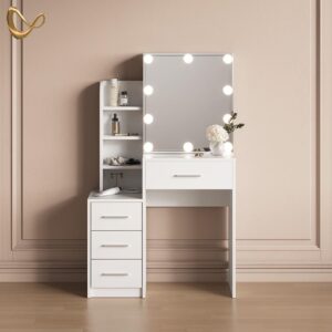 wohnli-moebel-suche-800001107293-1 SCHMINKTISCH Loreta Weiß 80 cm mit LED Beleuchtung Holzwerkstoff Livinity® Möbel > Tische > Schminktische Weiß