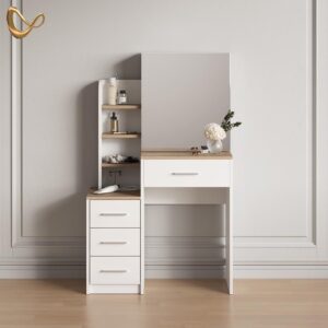 wohnli-moebel-suche-800001107314-1 SCHMINKTISCH Loreta Weiß/Sonoma 80 cm Holzwerkstoff Livinity® Möbel > Tische > Schminktische Weiß