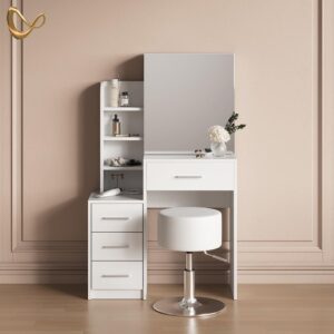 wohnli-moebel-suche-800001107325-1 SCHMINKTISCH Loreta Weiß 80 cm mit Hocker Holzwerkstoff Livinity® Möbel > Tische > Schminktische Weiß