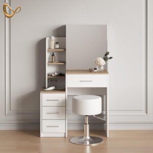 wohnli-moebel-suche-800001107330-1 SCHMINKTISCH Loreta Weiß/Sonoma 80 cm mit Hocker Holzwerkstoff Livinity® Möbel > Tische > Schminktische Weiß