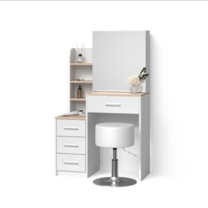 wohnli-moebel-suche-800001107330 Wohnli Möbelsuche - SCHMINKTISCH Loreta Weiß/Sonoma 80 cm mit Hocker