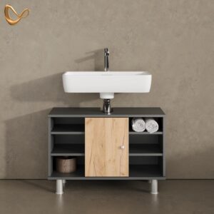 wohnli-moebel-suche-800001107354-1 WASCHBECKENUNTERSCHRANK Fucino Anthrazit/Goldkraft Eiche 80 x 54 cm Holzwerkstoff Livinity® Möbel > Schränke > Badezimmerschränke > Waschbeckenunterschränke Anthrazit