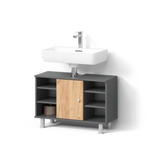 wohnli-moebel-suche-800001107354 Wohnli Möbelsuche - WASCHBECKENUNTERSCHRANK Fucino Anthrazit/Goldkraft Eiche 80 x 54 cm
