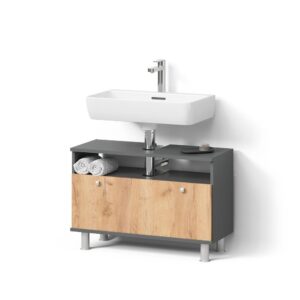 wohnli-moebel-suche-800001107357 Wohnli Möbelsuche - WASCHBECKENUNTERSCHRANK Fucino Anthrazit/Goldkraft Eiche 80.2 x 54 cm mit Schublade