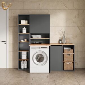 wohnli-moebel-suche-800001107401-1 BADSCHRANK Paolina Anthrazit/Goldkraft Eiche 40.2 x 88.2 cm mit Wäschkorb Holzwerkstoff Livinity® Möbel > Schränke > Badezimmerschränke Anthrazit